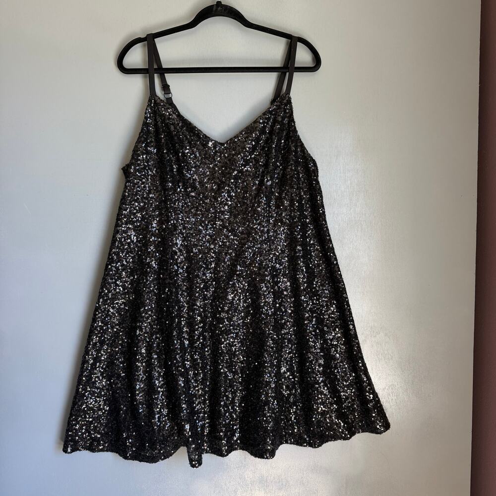 TORRID Women's 2X Black Sequin Slip Tank Dress Lined Sleeveless Glam Formal Plus